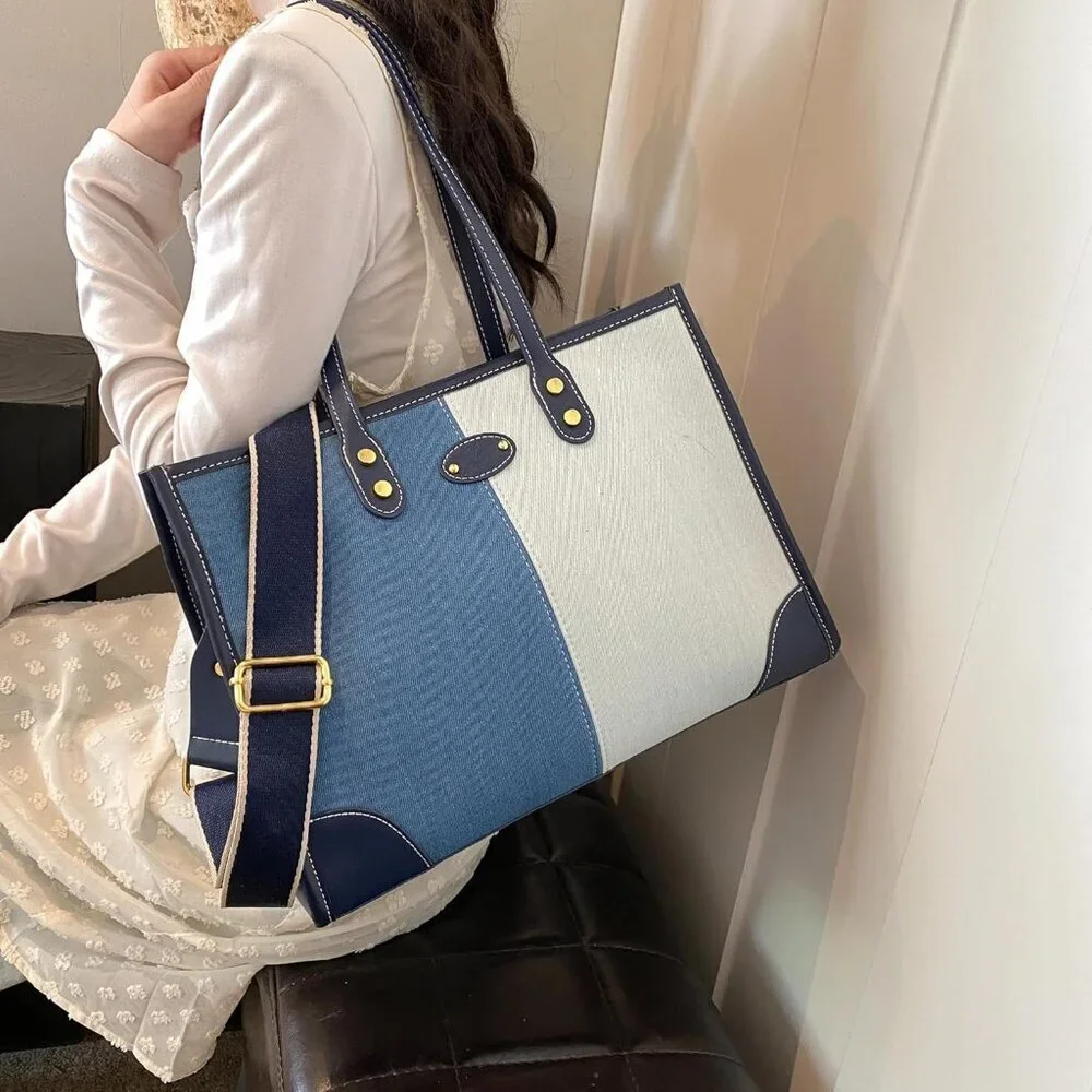 Denim Canvas Tote Bag for Women Spacious Stylish Casual Durable